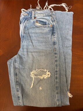Garage Light Blue Wide-Leg Distressed Jeans